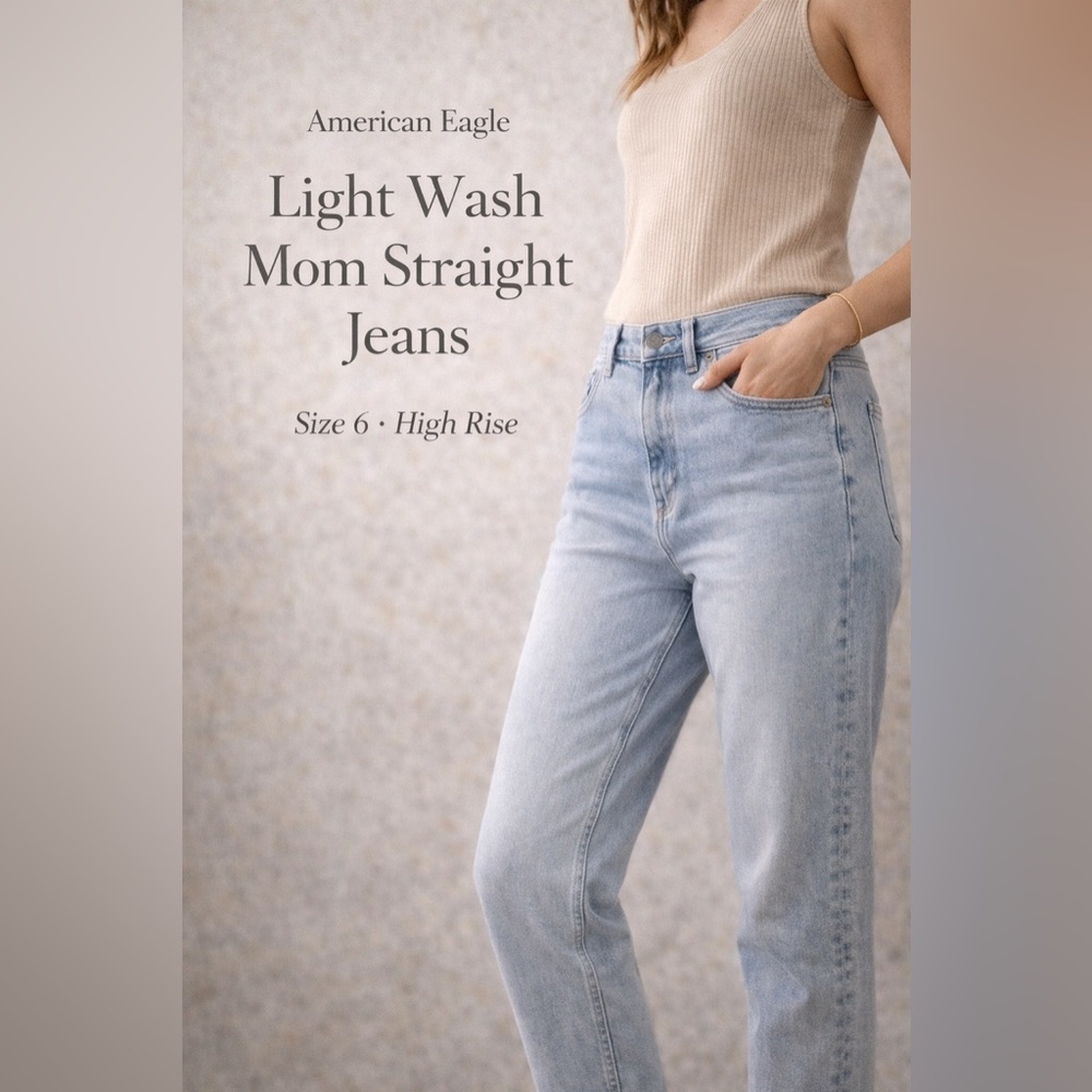 American Eagle Mom Straight Jeans light wash size 6 high rise denim - Picture 2 of 12